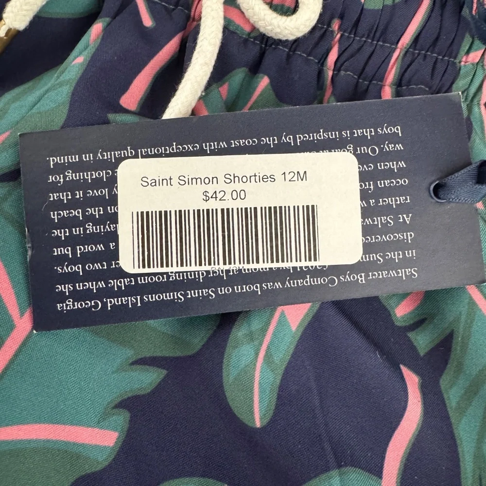NWT Saltwater Boys Saint Simons Swim Trunks Boys Size 12 Months Navy Palms A‎